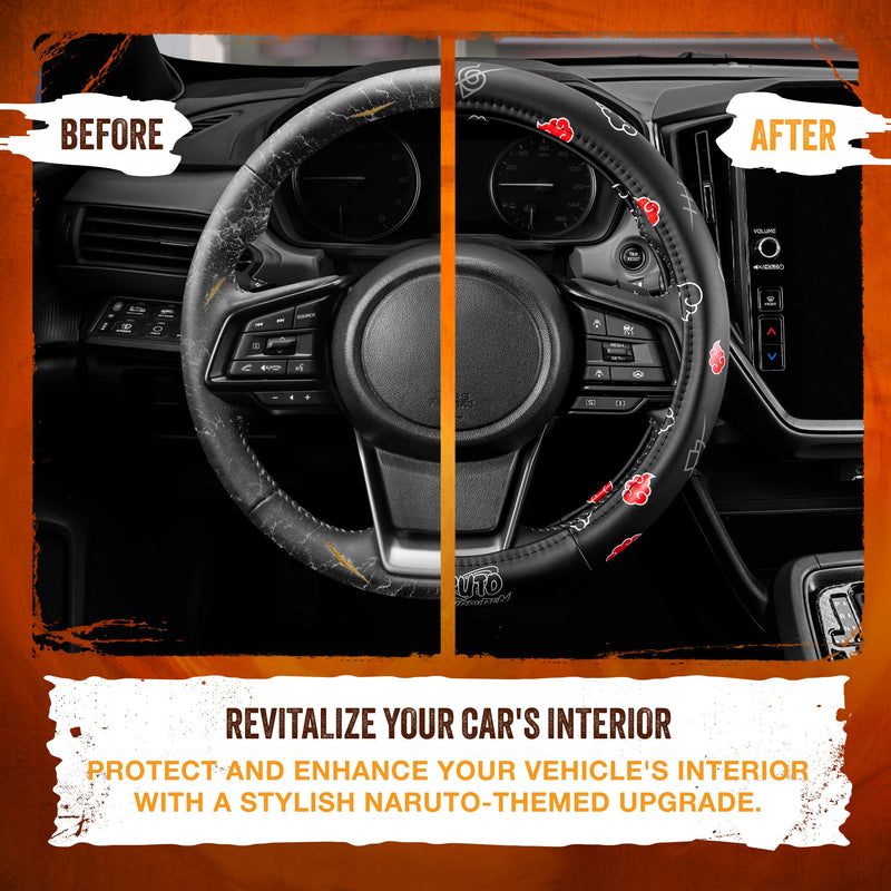 Naruto Shippuden Car Steering Wheel Cover, 15 Inch Anime Steering Wheel Cover, Cushioned Soft Comfortable Cover Anime Car Accessories for Men Women, Akatsuki Naruto Akatuski