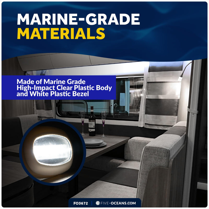 Five Oceans Oblong LED Courtesy Light, Cool White, IP67 Waterproof, 12V, Marine Light for Boat Interior, Deck, Cockpit, Pontoon, Fishing Boat, Yacht, Sailboat, RVs - FO3672 1