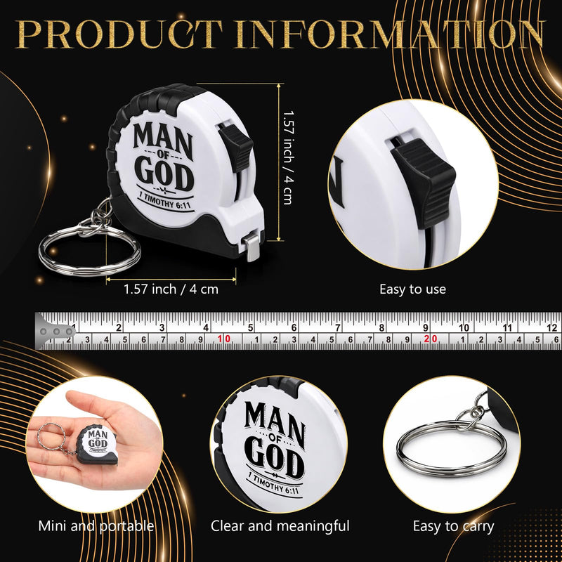 30 Sets Man of God Father's Day Christian Gifts Bulk Mini Screwdriver Keychain Retractable Tape Measure Keychains Mini Screwdrivers in Pouch with Bible Verse Card for Men Father Church Gifts 30