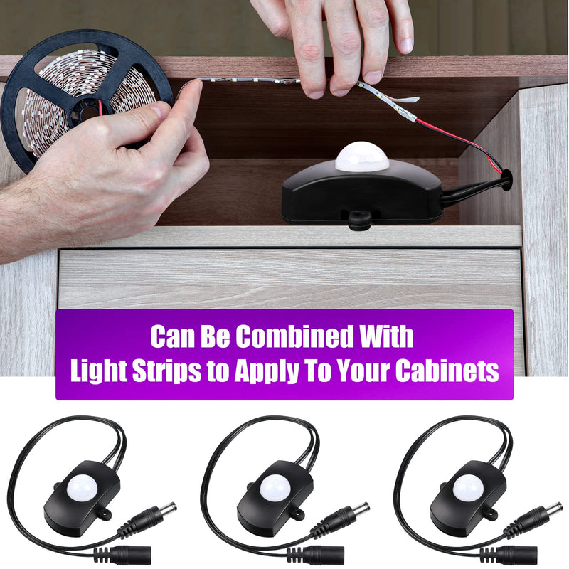 Hortsun 3 Pieces DC 5V-24V 5A PIR Motion Activated Sensor Light Switch Occupancy Motion Sensor with DC Coupler Cable for Party LED Strip Light