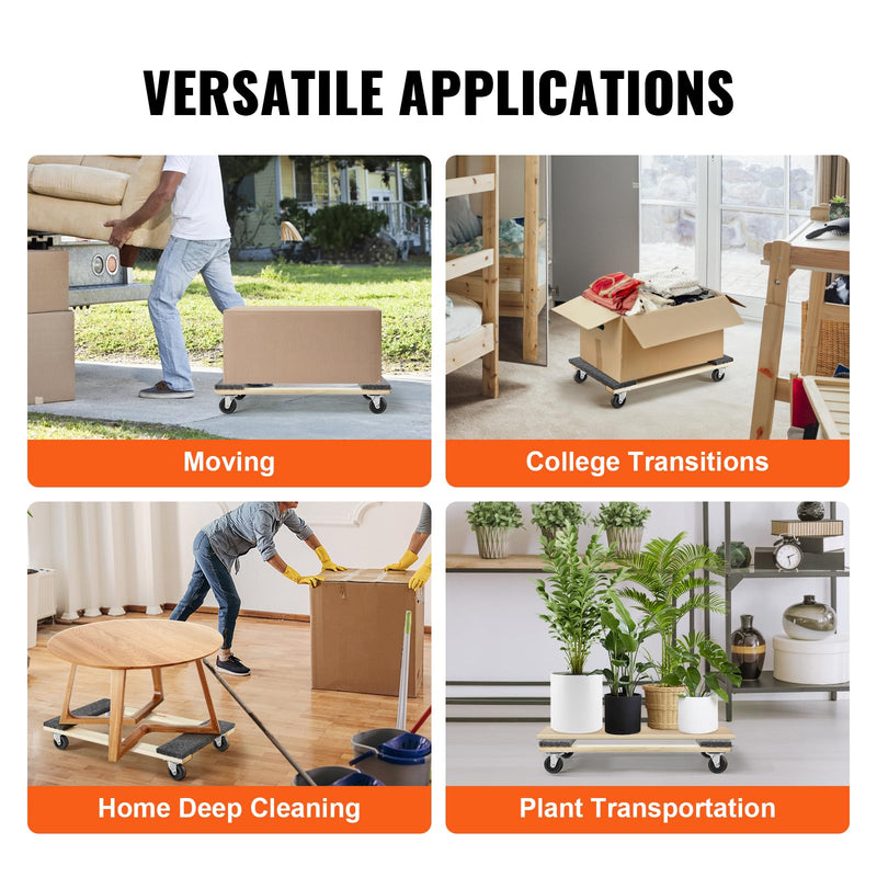 VEVOR Hardwood Furniture Moving Dolly, 30 in. x 18 in. 4 x 3 PP Swivel Casters, Heavy Duty Wooden Mover Dollies, Moving Cart with Wheels for Heavy Furniture, 1000 lbs. Capacity, 1 Pack 30in x 18in-1 Pack