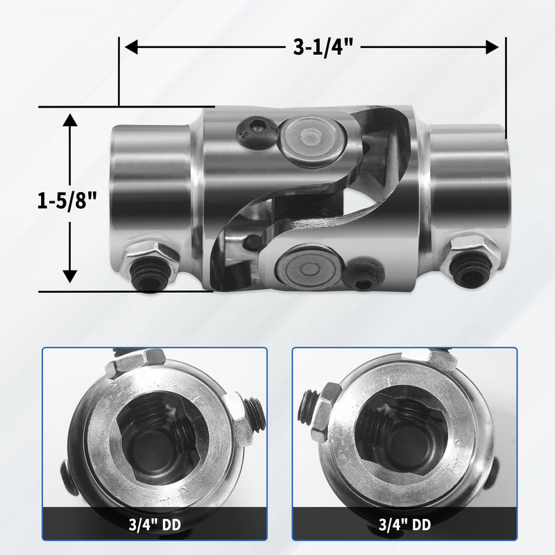 3/4 DD X 3/4 DD Steering Shaft Universal U Joint Coupling, Powder Coated Universal Steering Shaft Coupler Chrome Steel, 3/4" DD to 3/4" DD Single Steering Shaft Joint