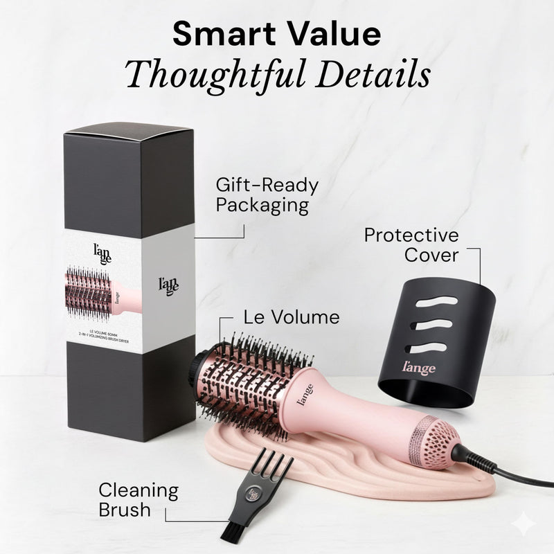  [AUSTRALIA] - L'ANGE HAIR Le Volume 2-in-1 Titanium Hair Dryer Brush - 75MM Hot Air Blow Dryer Brush - Thermal Brush with Oval Barrel - Hot Hair Styler for Smooth, Frizz-Free Results - Blush