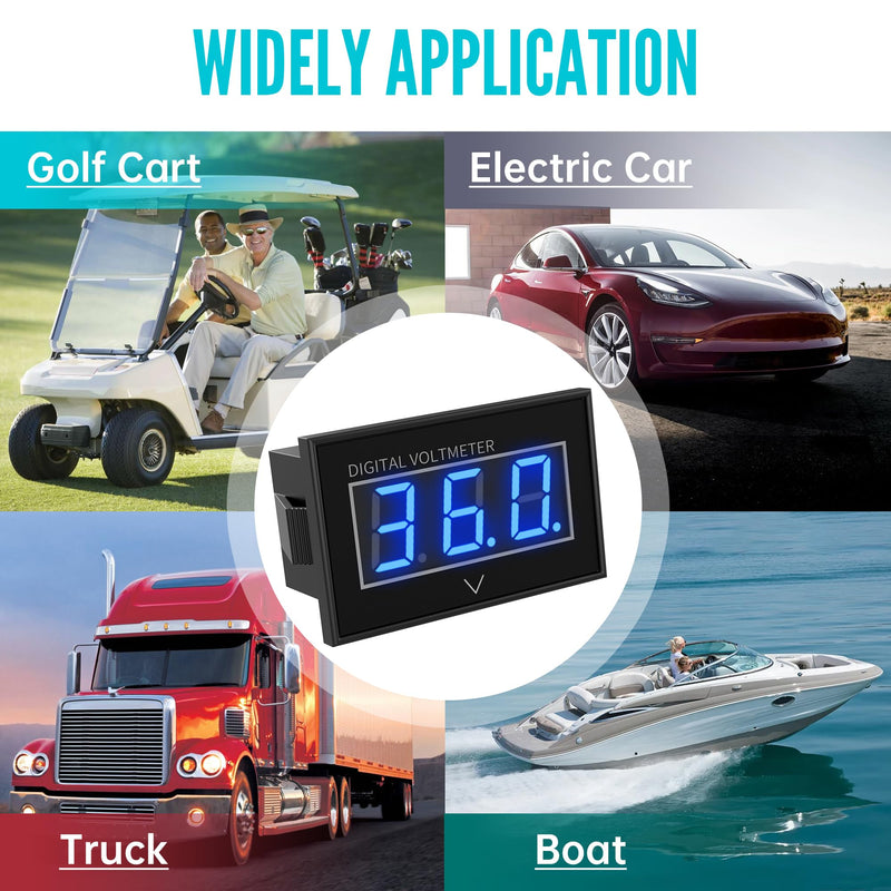 10L0L 36V 48V Golf Cart Battery Meter, Waterproof Voltage Meter with LED Digital Volt Gauge DC15-120V Fits for Yamaha, Club Car, EZGO Golf Cart, Boats