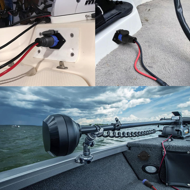Trolling Motor Plugs for Minn Kota,50A Trolling Motor Plug Receptacle Set for Marine Boat Down Rigger Fishing Reel,2-Wire 8 Gauge Male & Female Watertight Quick Connect 12V/24V/36V/48V 2-Prong,Elbow (1pk blue)