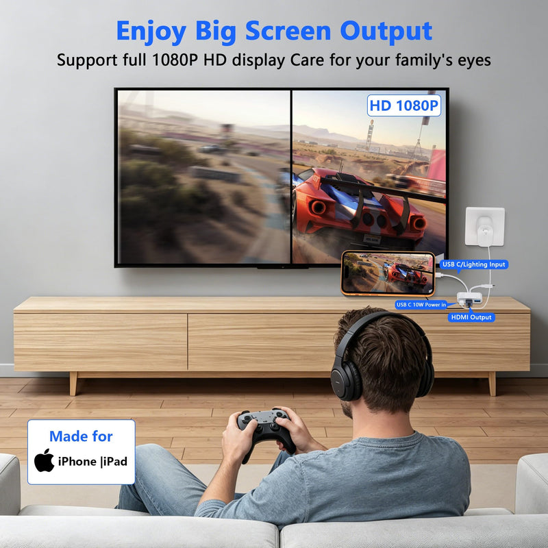 USB-C and Lightning to HDMI Adapter for iPhone ipad to TV [Apple MFi Certified], 1080P Sync Screen Lightning to Digital AV Adapter with Charging Port and USB Data Port for iPhone 17-5 /iPad to HDTV
