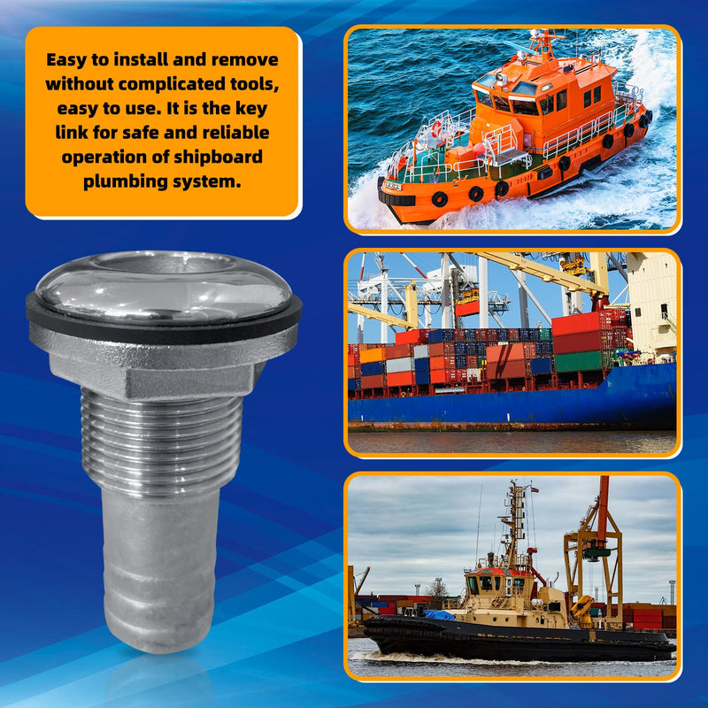 2Pcs Thru Hull Fittings for Boats, Stainless Steel Barbed Straight Thru Hull Fitting Drain for 3/4 inch I.D. Hose for Boat, Yacht