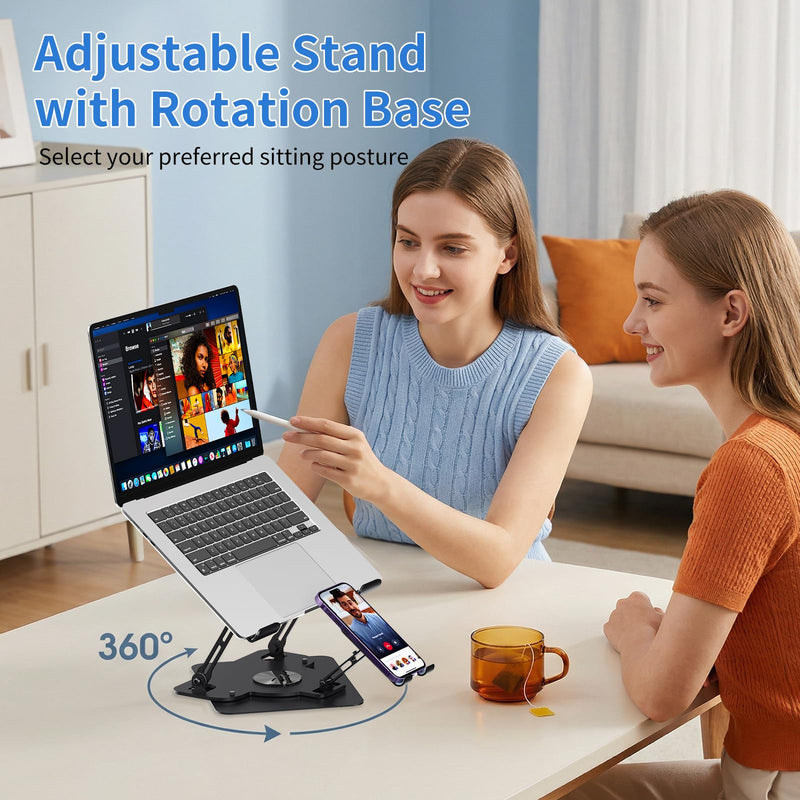 Laptop Cooling Pad with Detachable Fan & Cooler, 2-in-1 Laptop & Phone Stand, Adjustable Angle, 360° Rotatable Base, Carbon Steel, Ultra-Quiet & Super Sturdy for Laptop (Black) Black