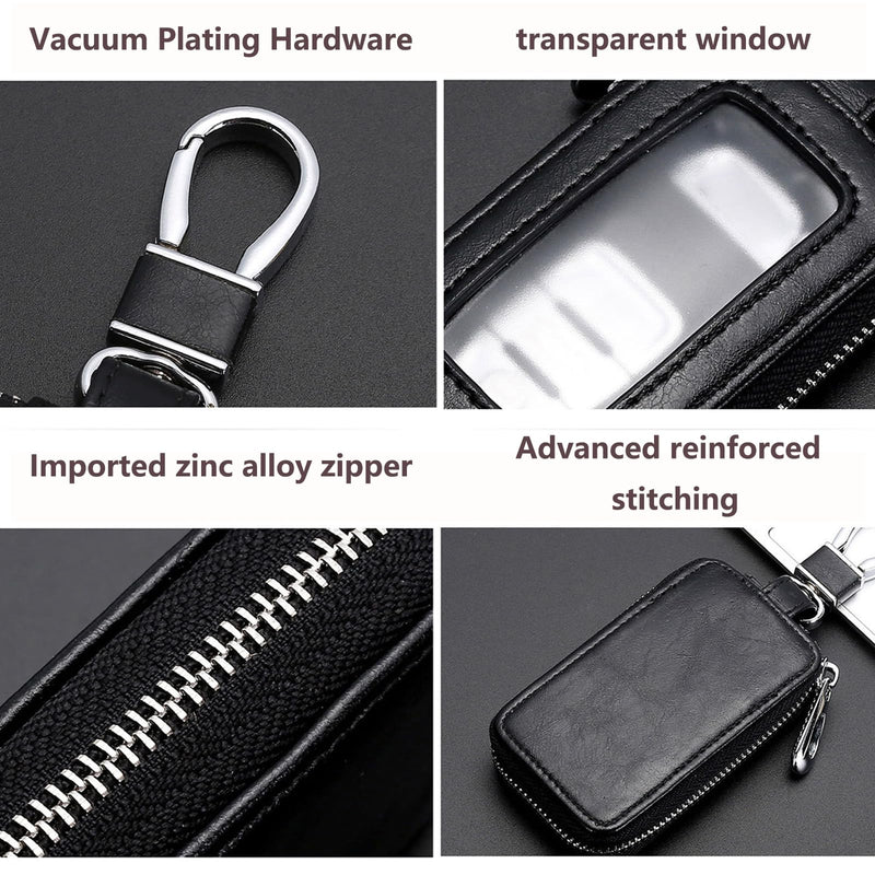vvag Premium Car Key Fob Case Genuine Leather Car Smart Key fob Holder Car Remote Keychain Bag Universal Black