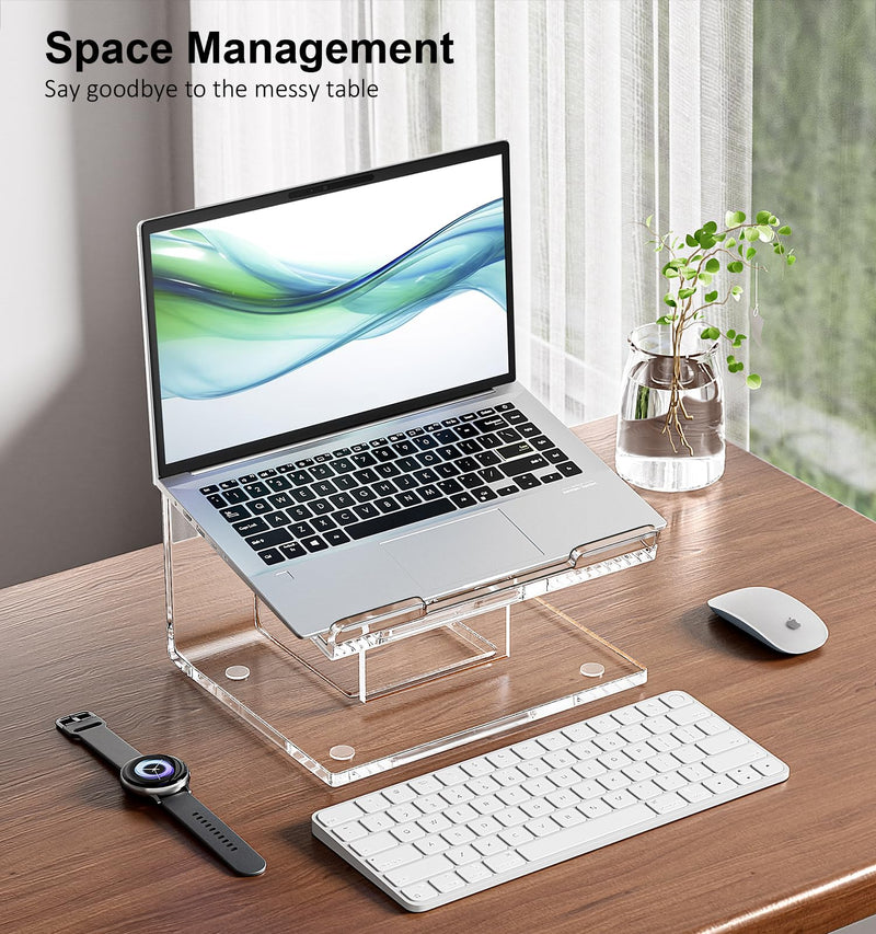 Acrylic Laptop Stand for Desk, Laptop Riser for 10-17.3 Inch Laptops, Ergonomic Computer Stand Holder Compatible with Macbooks and Notebooks- Clear
