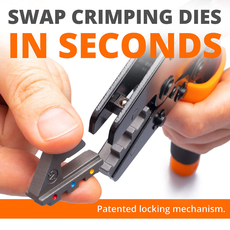 Wirefy Crimping Tool 9" for Quick Change Crimping Dies - High Leverage Wire Crimper - Crimping Pliers - Ratcheting Terminal Crimp Tool - 26-4 AWG Crimping Tool 9" - No Die