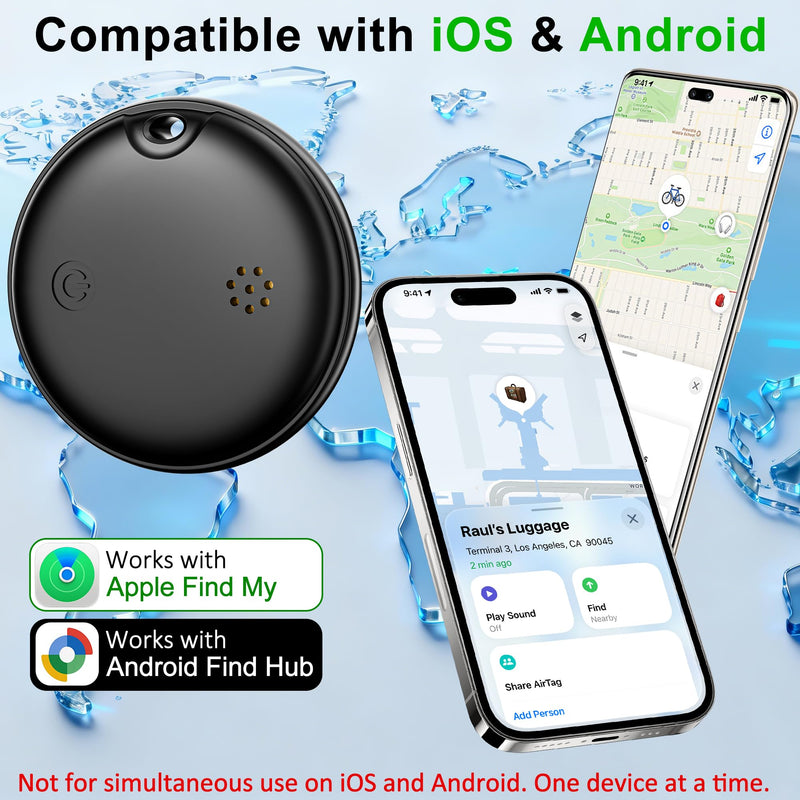 2026 Upgrade 4-Pack Smart Bluetooth Tracker – Android AirTag, Works with iOS Find My & Android Find Hub, IP68 Waterproof, Loud Ring, Replaceable Battery, for Luggage Keys Wallet Backpack