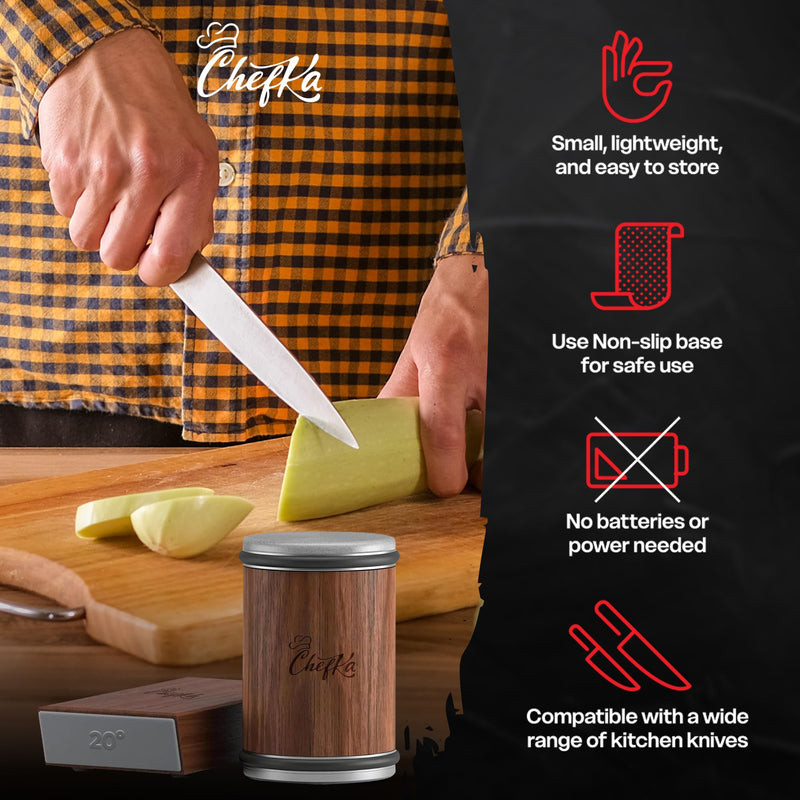 Rolling Knife Sharpener Kit for Kitchen - Stainless Steel Helix Disc, Diamond Plated, 15 & 20 Degree Angles, Quickly & Easily Sharpens Blades
