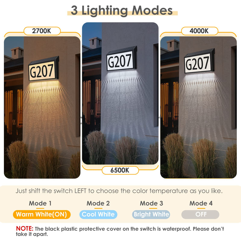 MAXvolador Solar Powered Address Sign House Numbers Waterproof, 3-Color Lighting Modes LED Illuminated Address Plaque with Stakes, Outdoor Address Number 1