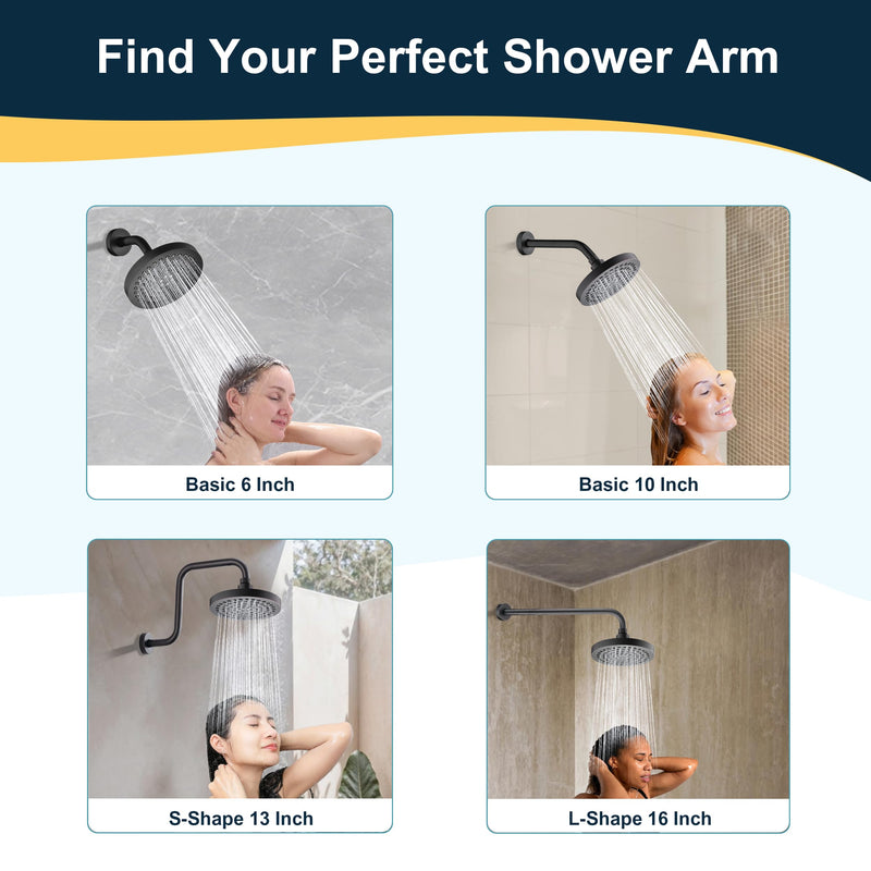 BRIGHT SHOWERS Shower Arm with Flange, Solid Brass 6 Inch Wall Mount Shower Head Extension, Extra Thick All Metal Shower Pipe Arm and Shower Neck Replacement, Matte Black Basic 6 Inch