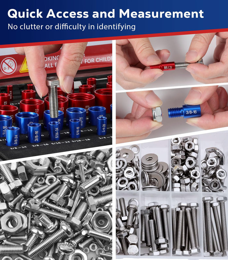 Housolution Thread Checker, 58PCS Nut and Bolt Thread Checker Set, 32 Standard and 26 Metric Bolt Size Finder for Quickly Identify on Tricky and Narrow Area