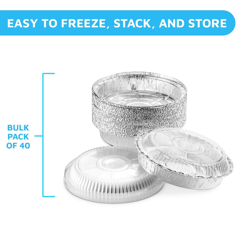 MontoPack 9” Round Aluminum Foil Pans with Clear Lids | Disposable Containers with Straight Walls for Storing, Baking, Meal Prep & Reheating | Freezer & Oven Safe, Recyclable | 40 Pack of Tins 9” Round 40 Pack