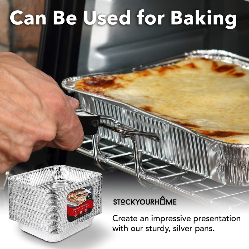 Stock Your Home Aluminum Pans 9x13 Disposable Foil Pans (30 Pack) - Half Size Steam Table Deep Trays - Tin Foil Pans Great for Cooking, Heating, Storing, Prepping Food 30 Pack