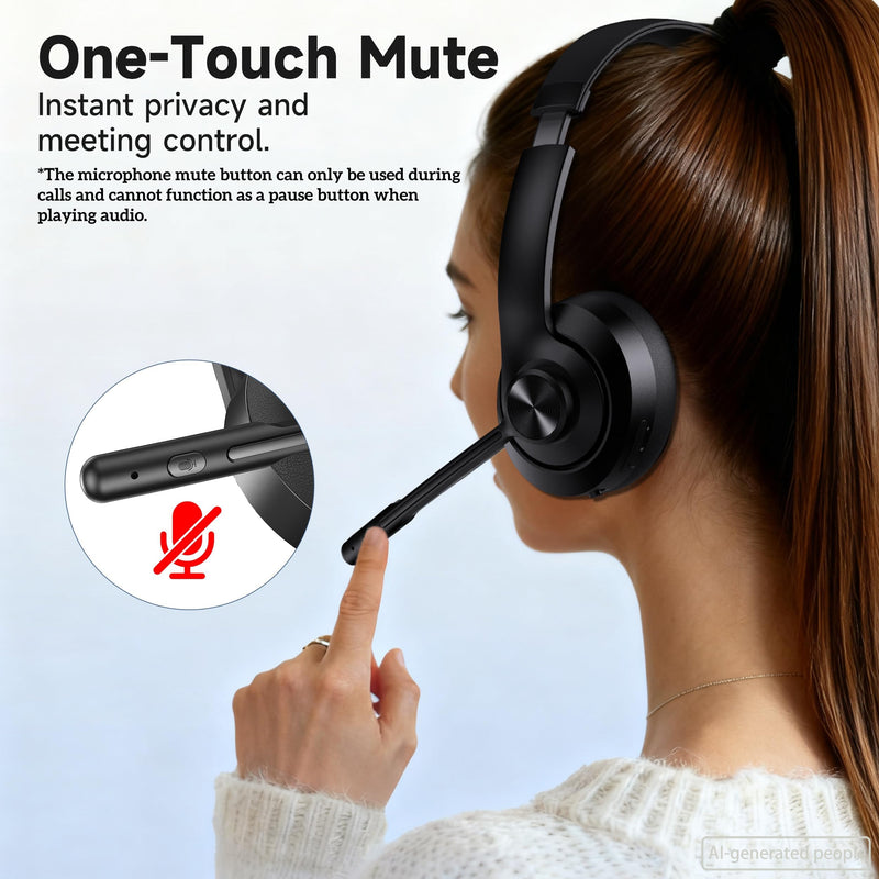 AOC Wireless Headset with Mic for Work, Bluetooth 5.4 Computer Headphones. | with USB-A Dongle, Clear Call Mic, 30H Battery, One-Touch Mute, Great for PC, Laptop, Home Office, Zoom, Phones - Black
