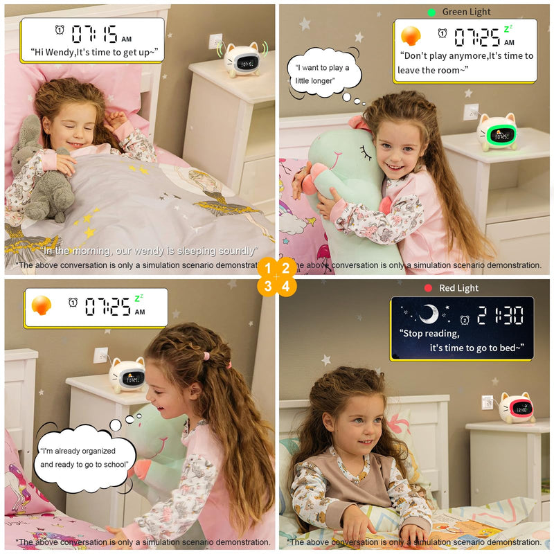 Kids Alarm Clock Ok to Wake Alarm Clock for Kids, Toddlers Night Light Clock for Bedroom, Cat Alarm Clock with Sleep Training and Sound Machine, Birthday Gift for Boy Girls Children