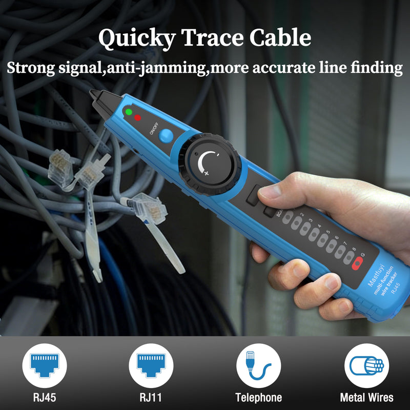 Network Cable Tester, Digital Signal Line Finder with Probe Tone, Ethernet LAN Network Cat5 Cat6 Cable Maintenance Collation, RJ11 RJ45 Cable Tracer, Telephone Line Test-Blue FY869B-lan