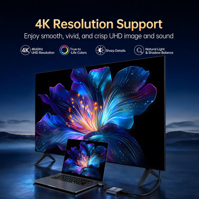 DisplayPort to Dual HDMI Adapter 4K60Hz Display DP 1.4 to 2 HDMI Monitor | Enjoy dual 4K@60Hz output with two HDMI monitors simultaneously supports 2K@120Hz, 1080p@120Hz, HDR, and USB-powered