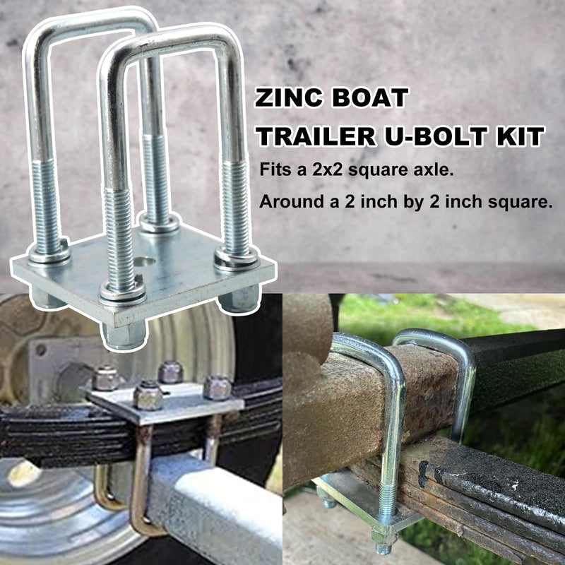 RYANSTAR RACING 4 3/4" Long 2" Wide U Bolt Kit Compatible with 2x2 Axle Boat Trailer Axle Leaf Springs Trailer U Bolt Kit Square U Bolts 2 inch Wide 4 3/4" Long - Fit 2x2 Axle