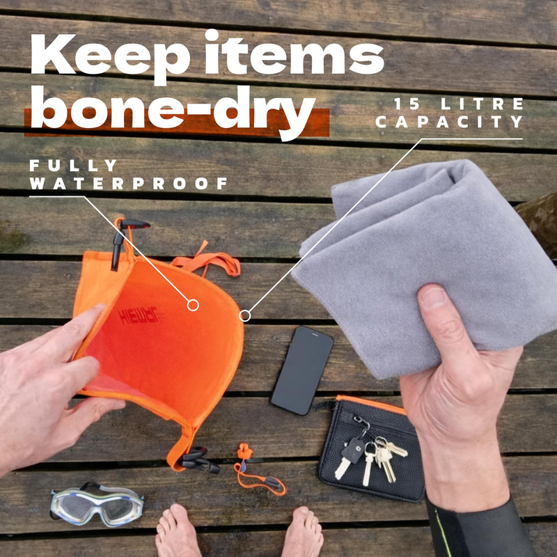 Swim Buoy for Open Water with Dry Bag 15L - Fully Waterproof Swim Bubble - Be Safe with Higher Visibility, Toughened Nylon and Rest Handle Swimming Buoy - Open Water Buoy for All Season Swimmers Orange