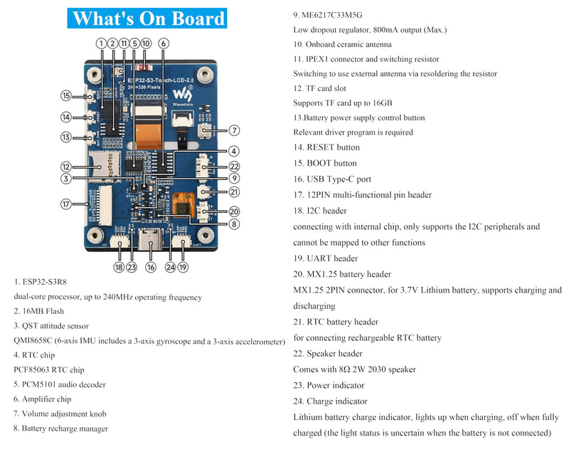 ESP32-S3 2.8inch Display Development Board, 240×320, IPS Screen, 32-bit LX7 Dual-Core Processor, Up to 240MHz Frequency, Supports WiFi & Bluetooth, with Onboard Antenna, ESP32 with Display (No Touch)