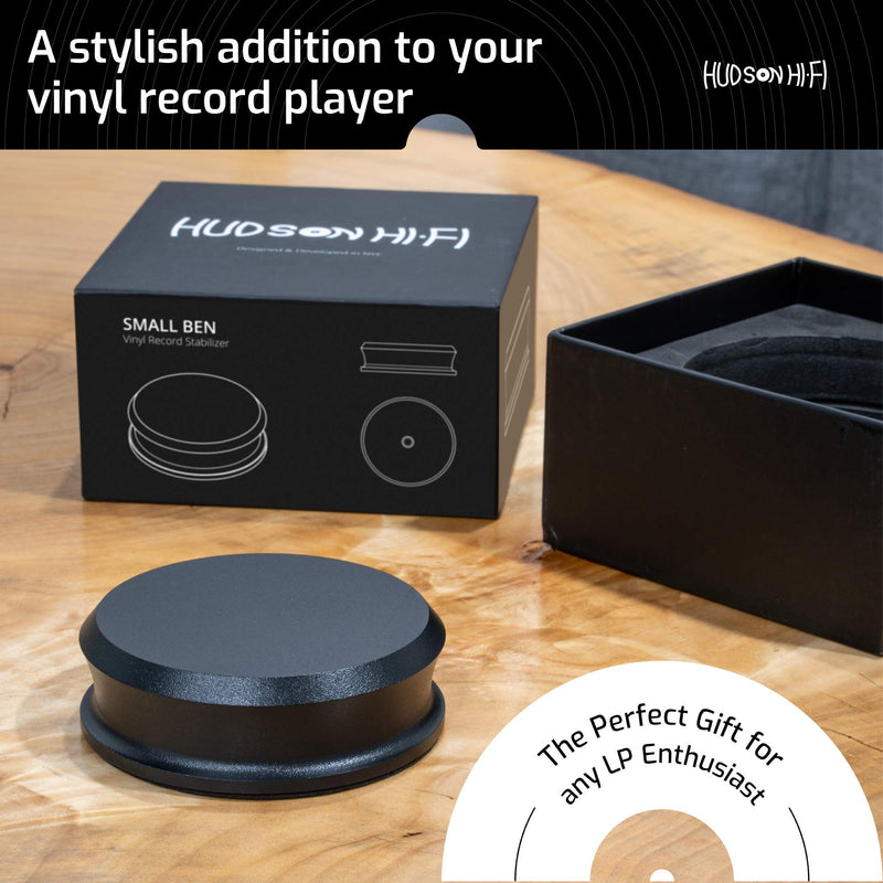 Hudson Hi-Fi SmallBen Record Weight Stabilizer with Protective Leather Pad - 9-Ounce Vinyl Turntable Weight - Durable & Stylish LP Stabilizer - Fits Any Turntable - Black Matte SMALLBEN_BLACK