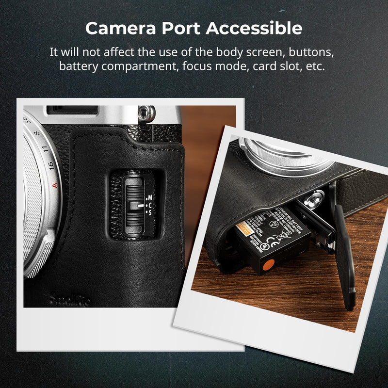 SMALLRIG Retro Half Leather Case for Fujifilm X100VI with Neck Strap, Black | Genuine Leather Half Case with Aluminum Alloy Frame and Shoulder Strap