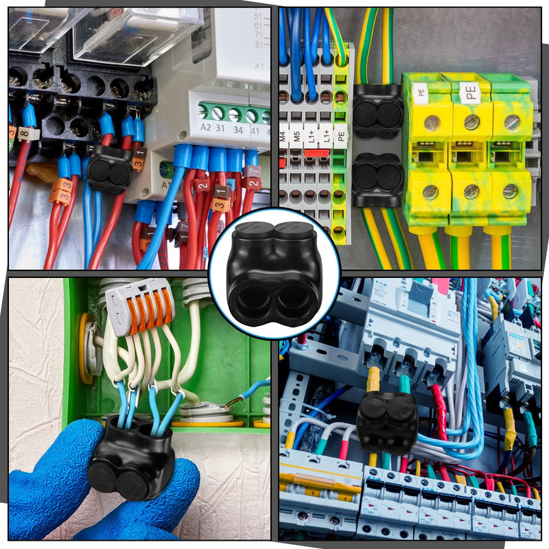 3 Pcs Black Insulated Multi Cable Connectors Vinyl Coated Wire Insulated Splicers with 2 Ports Single Sided Entry, Dual Rated for Copper Aluminum (250-6 Wire Range, 2.22"L x 2.3"W x 2"H) 250-6 Wire Range, 2.22"L x 2.3"W x 2"H