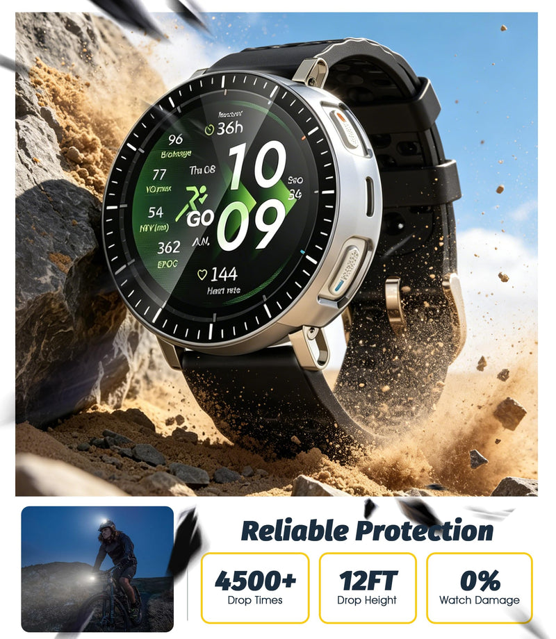 Orzero (2 Pack) Watch Case for Amazfit Active 3 Premium, Protective PC Frame Face Cover Built-in Tempered Glass Screen Protector, Scratch Resistant Shock Absorbing - Matte Silver+Clear 45mm