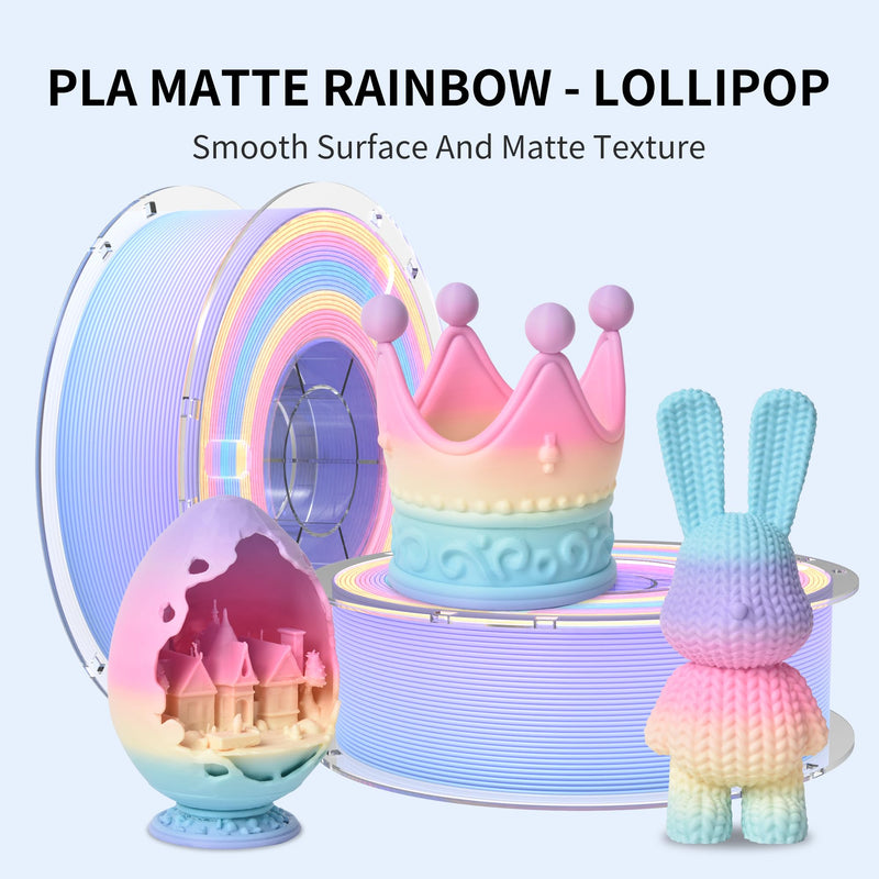 RAMBERY Matte Rainbow 3D Printer Filament Matte PLA Filament Multi-Color Change 3D Printing Filament, 1.75mm 1kg(2.2lb), Lollipop Blue Purple Pink Yellow Green B-matte Rainbow Lollipop