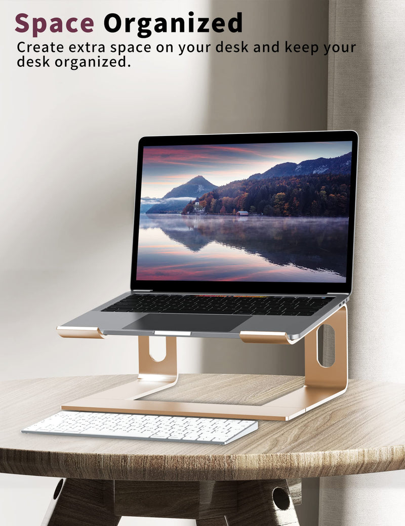 ALASHI Laptop Stand for Desk, Aluminum Computer Riser, Ergonomic Notebook Holder, Detachable Metal Laptops Elevator, PC Cooling Mount Support 10 to 15.6 Inches Notebook, Gold D-Gold