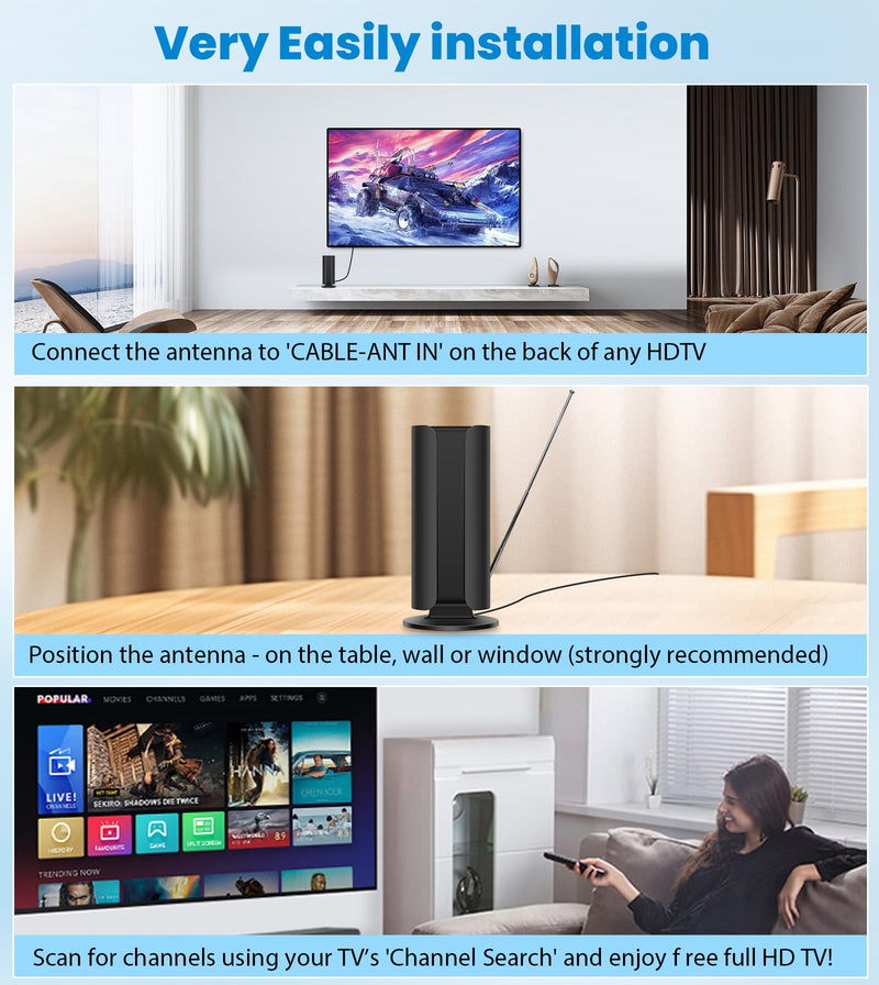 2026 TV Antenna for Smart TV, 5000+ Miles Range Strongest Digital HD TV Antenna Indoor Ourdoor with Amplifier Signal Booster, Waterproof Design,8K 4K 1080p Support 360°,33.8FT Cable 33.8FT
