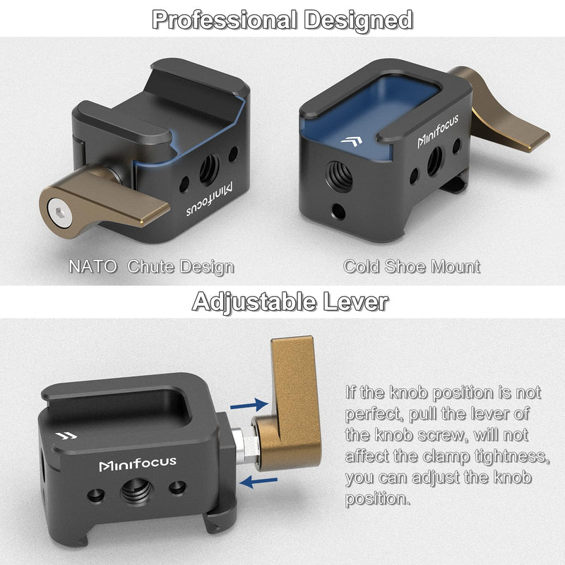 NATO Clamp to Cold Shoe Adapter, Aluminum Alloy Quick Release Rail Lock With 1/4" Threaded ARRI Locating Hole for DJI RS 3 Flash Light Microphone Camera Cage Magic Arm V3505