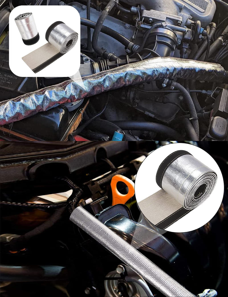 Heat Shroud Aluminized Sleeving Heat Shield Fuel line Wire Heat Sleeve for Ultimate Heat Protection Hose Wire Sleeving with 10PCS Stainless Steel Cable Metal Ties-Silve (1/2" I.D.X10FT)