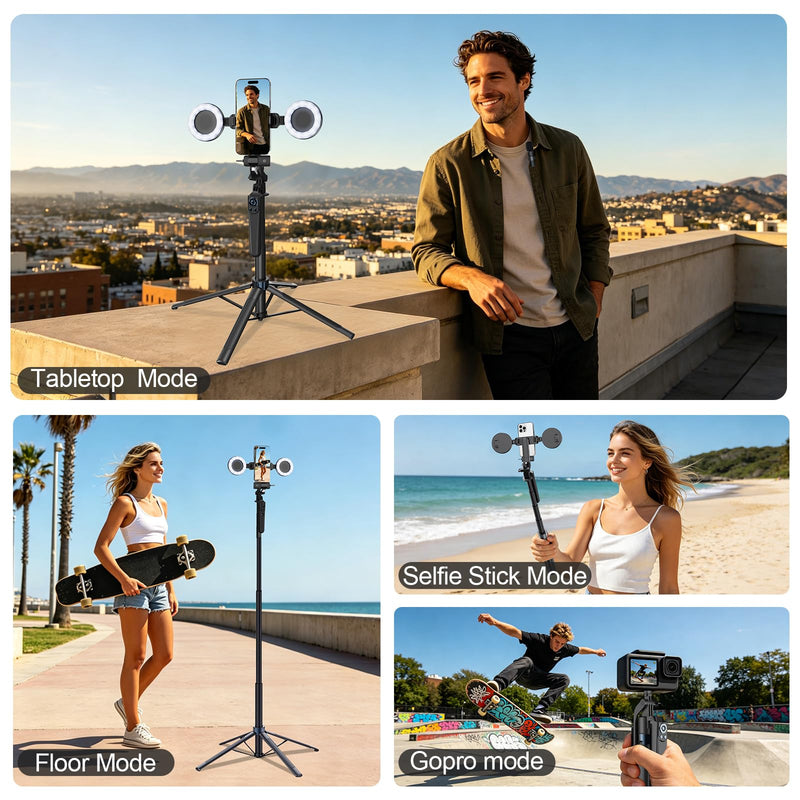 Content Creator Essentials Vlogging Kit for iPhone, Tripod & Wireless Mic | 71" Tripod with light, remote, selfie stick, phone stand. Designed for TikTok, YouTube, video recording