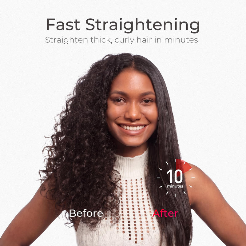 TYMO Ionic Plus Hair Straightener Brush UK, Upgraded Straightening Brush with Dense Bristles for Thick Hair, 16 Temps (80℃~230℃) LED Display, 10 Million ions, Dual Voltage, Hot Comb for Women (Black) Black