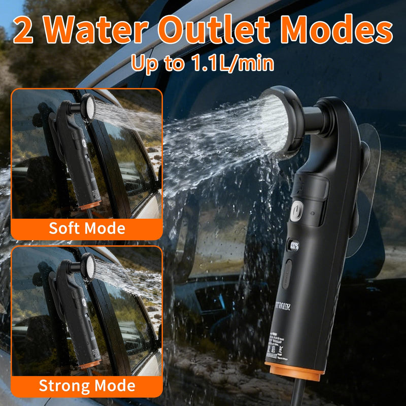 Portable Bidet & Shower for Travel, JUTIMER 2.5L&1600mAh Rechargeable Camping Shower, 2 Showerheads Bidet Sprayer, 2 Modes Waterproof Handheld Bidet, Outdoor Shower Kit for Hiking, Travel Black