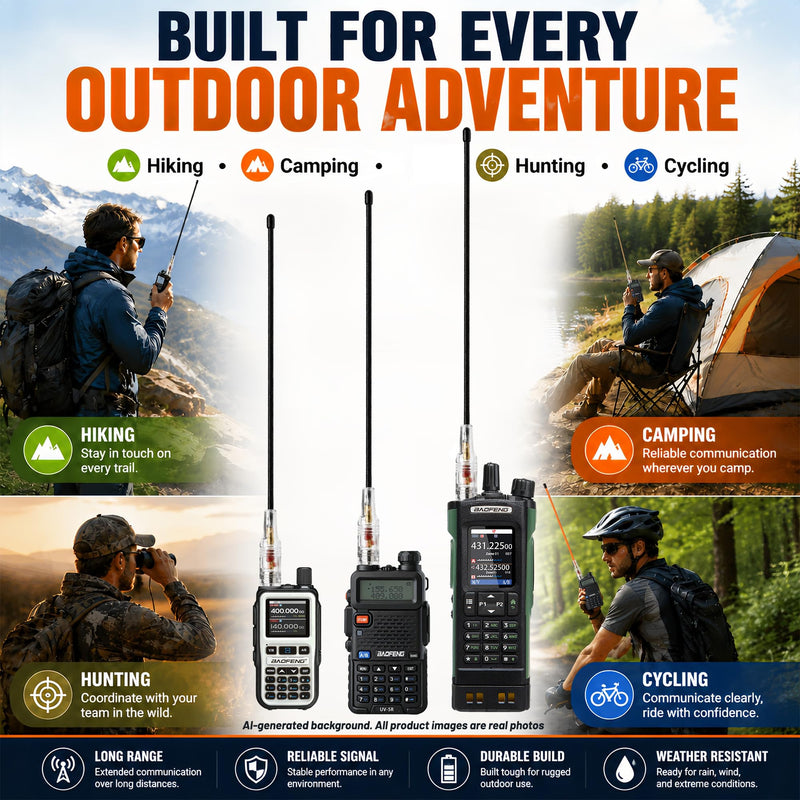 BAOFENG Dual Band Antenna BF-771: 15inch SMA-Female Two Way Radio Antenna | Soft Whip Copper Core Antenna for Baofeng UV-5R Min BF-F8HP PRO DM32 UV32 5RM K5PLUS GMRS Radio Outdoor CampingRadios Tr-Black-2pcs