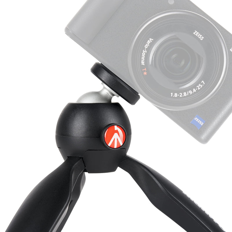 Manfrotto MTPIXIMII-B, PIXI Mini Tripod with Handgrip for Compact System Cameras, for DSLR, Mirrorless, Video, Made in Italy, Technopolymer and Aluminum, Black PIXI Mini Made in Italy