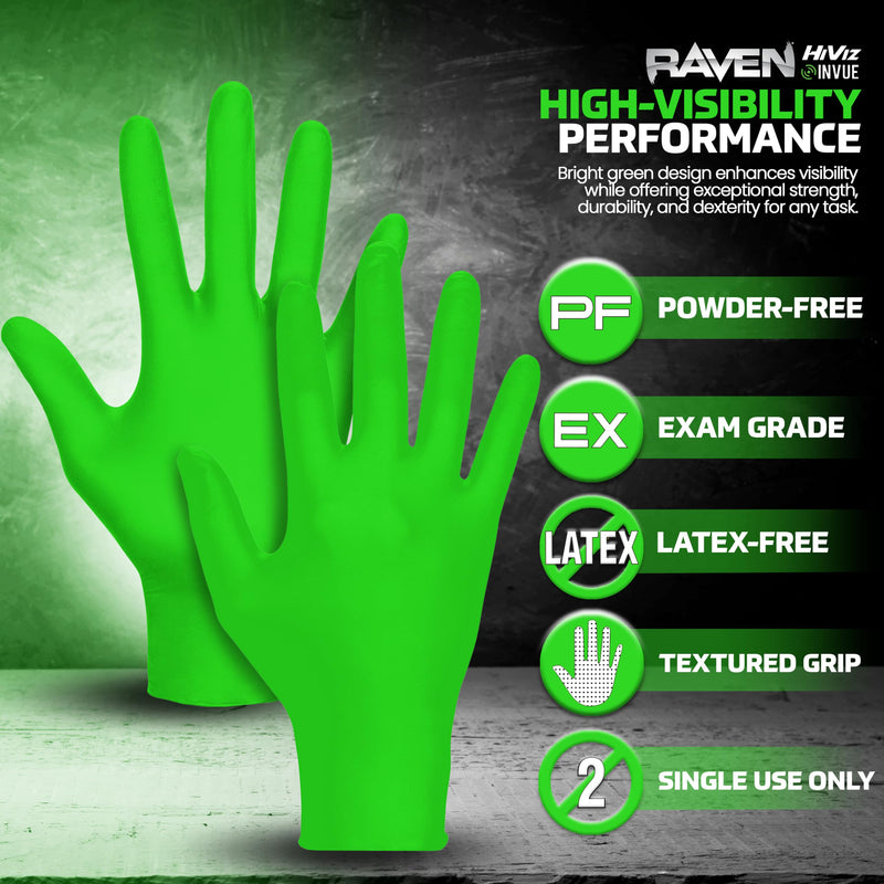 SAS Safety 66554 Derma-VUE Powder-Free Exam Grade 6 Mil Nitrile Gloves, 2X-Large, Neon Green