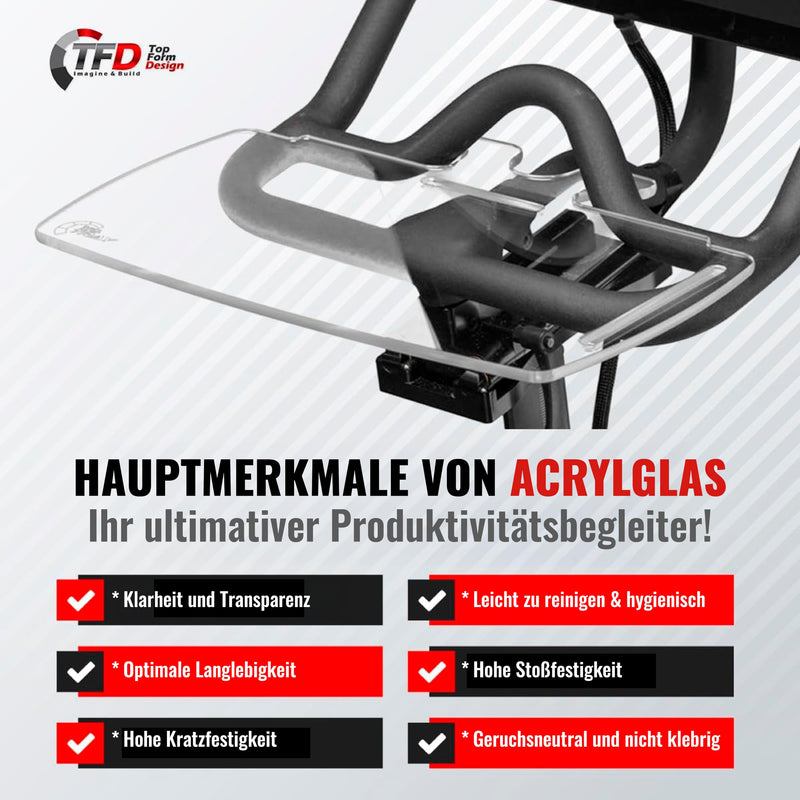 TFD The TrayV2 | Improved V2 Tray for Peloton Bike (orginals) - Work & Ride with Your Phone, Laptop, Book or Tablet (Black) (Tray V2, Acrylic Clear) Tray V2