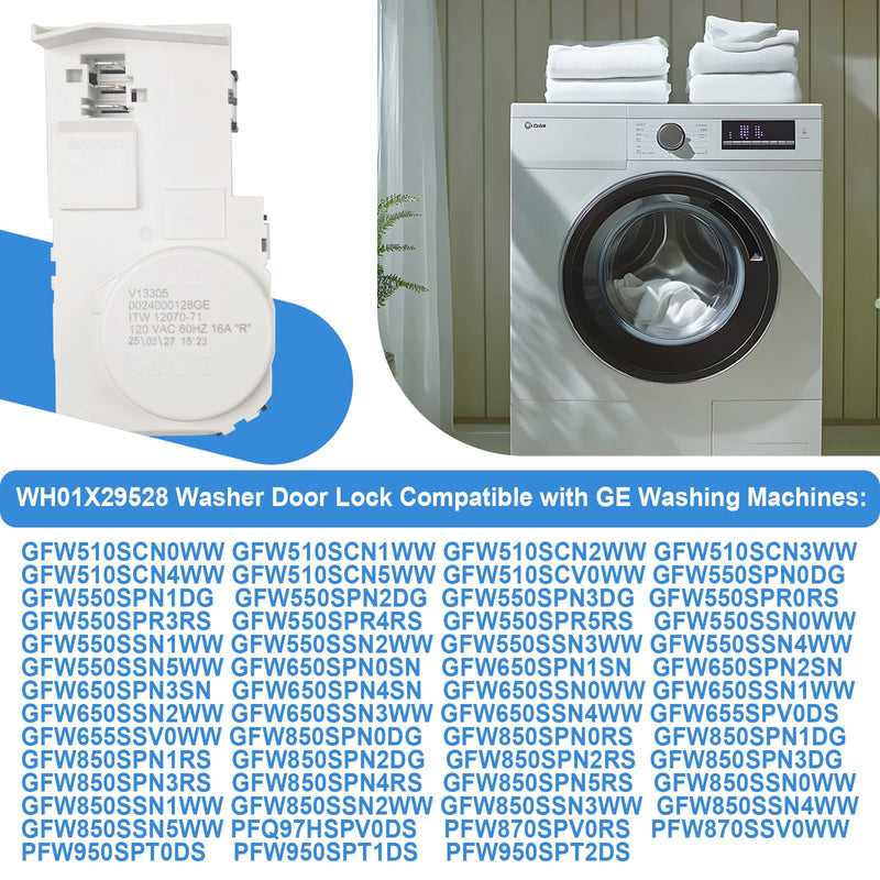 Upgrade WH01X29528 Washer Door Lock Compatible with GE General Electric Washing Machine Clothes Washer Lid Lock Door Latch Switch, Replacement AP6985313, EAP12749276, 4958749, PS12749276, PD00060769