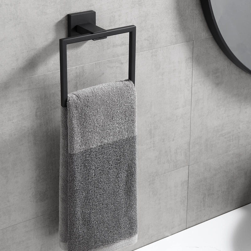Bathroom Black Towel Ring SUS 304 Stainless Steel Square Towel Bar，Towel Rack Matte Black Towel Holder Modern Towel Hanger for Bathroom Lavatory Kitchen Wall Mount
