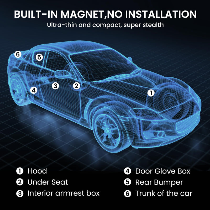 GPS Tracker for Vehicles iOS & Android, Undetectable Mini Hidden Magnetic Locator, No Monthly Fee/No SIM Card, Silicone Case & Keychain Clip Included, Ultra-Slim, IP68 Waterproof, 1 Year Working Time Magnetic 1 Pack (iOS & Android)