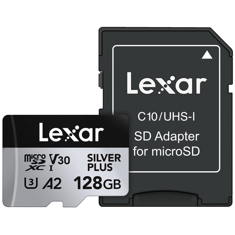 Lexar 128GB Professional Silver Plus microSDXC Memory Card w/SD Adapter, UHS-I, C10, U3, V30, Full-HD & 4K Video, Up to 205/150 MB/s Read/Write, for Videographers, Gamers (LMSSIPL128G-BNANU) Single