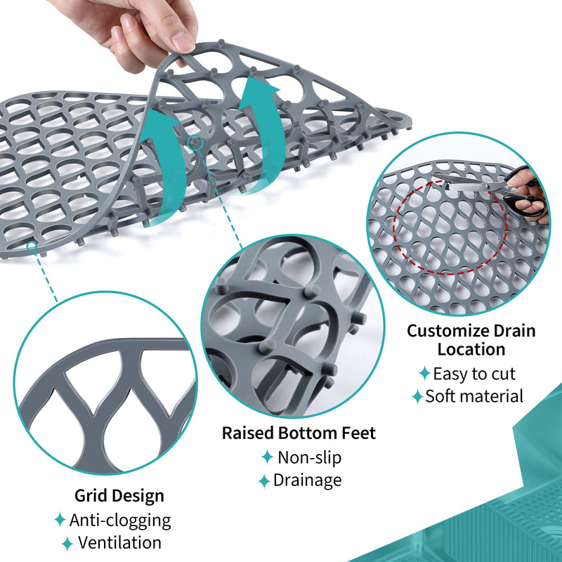 3 Pack Sink Mat and Sink Saddle Set, 13.4 x 11.5 Inch Protectors for Kitchen, Non Slip Silicone Dishwasher Safe, Folding Grid Protect from Stains, Damage, Scratches (Cuttable) Cuttable